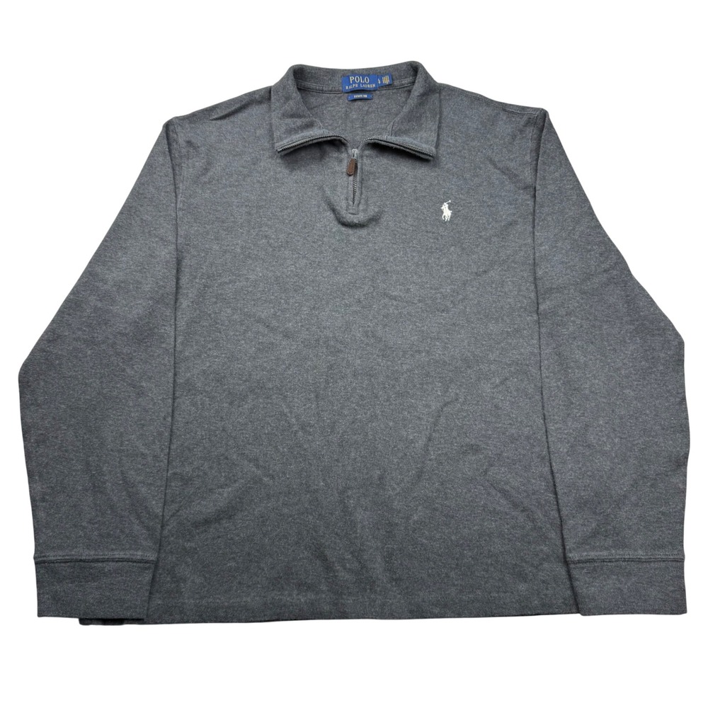 Polo Ralph Lauren Mens Large Estate Rib Quarter Zip Pullover Grey Preppy Sweater
